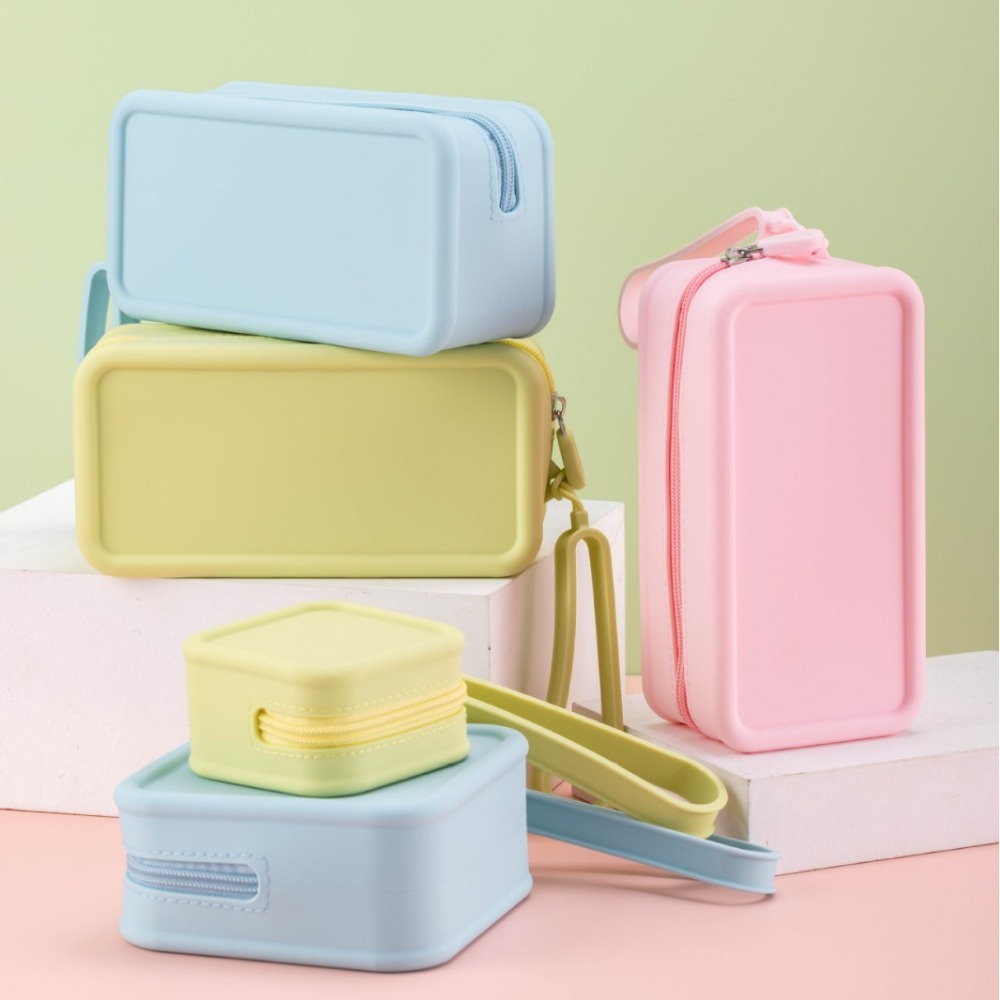 Stationery - 携帯用シリコン製コインパース 防水ジッパー付きトラベルポーチ 大容量 無地文房具バッグ 学生向け