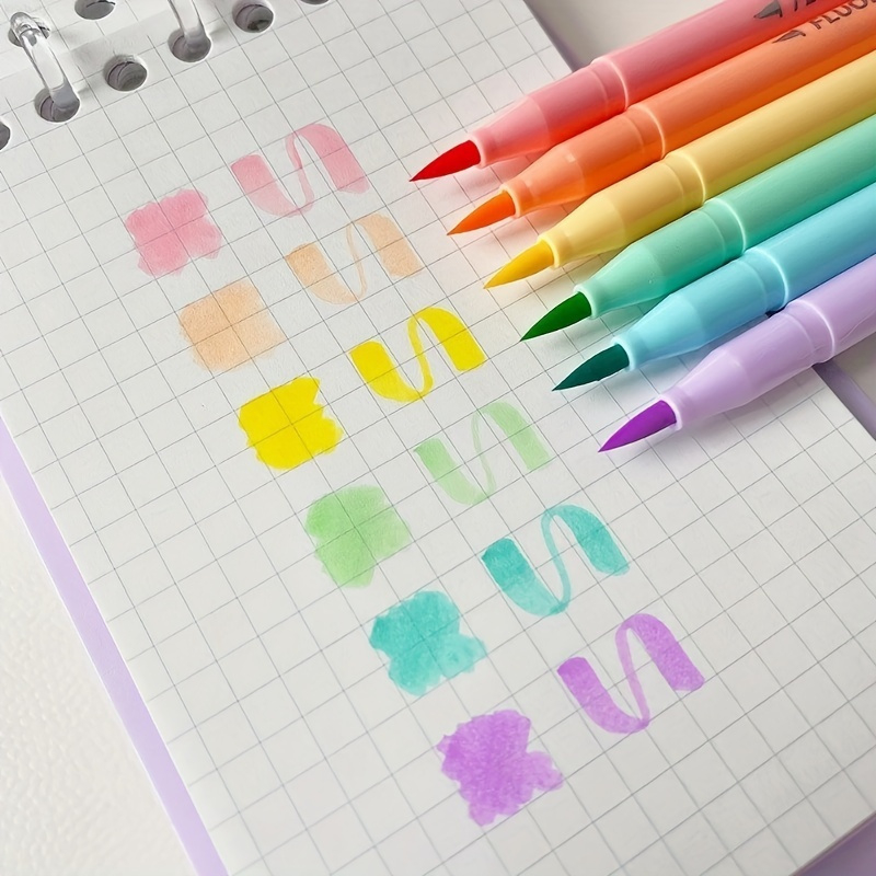 Pastel Highlighter Set Double Ended - 6 個ソフトブラシ蛍光ペンセットパステルマーカー着色蛍光ペン書道ペンオフィスアート学生用品