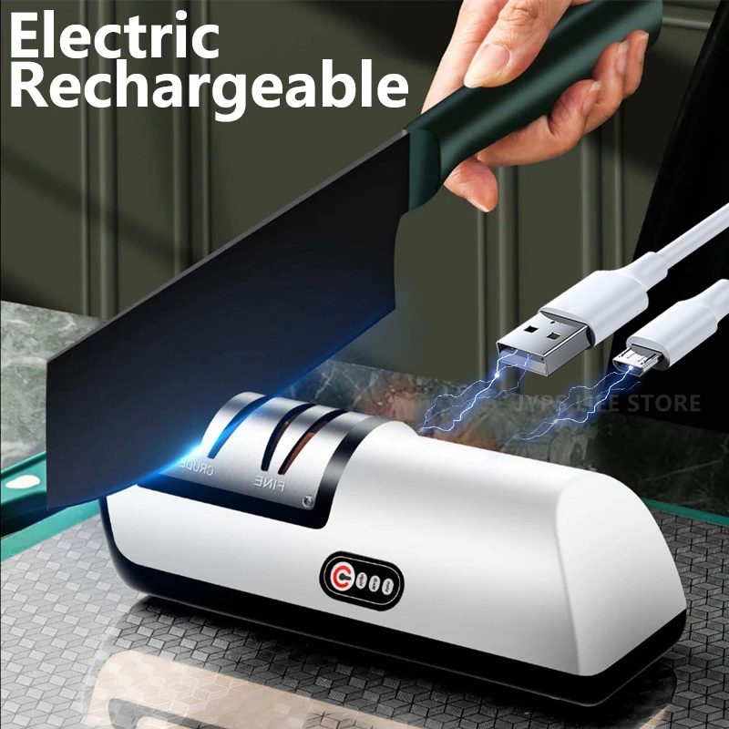 Electric Pencil Sharpener Usb - USB 電気ナイフ研ぎ自動調整可能な充電式研ぎナイフはさみ砥石キッチンツールグラインダー