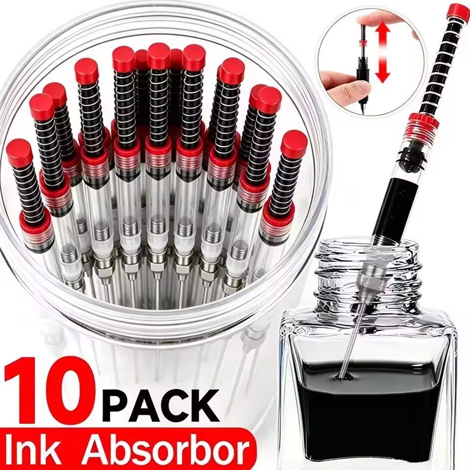School Supplies - 1-10個入り 万年筆用インク注入器 シリンジ 吸引器 ツール 吸引ピペット