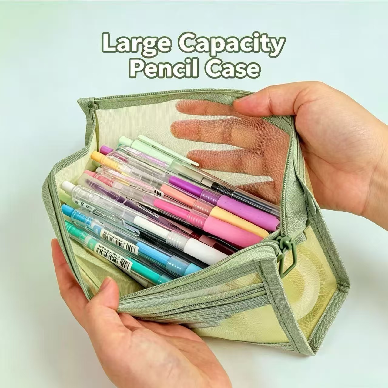 二重層クリアメッシュペンケース大容量透明ペンバッグシンプルな - Clear Mesh Pencil Pouch For Exam のレビューと価格