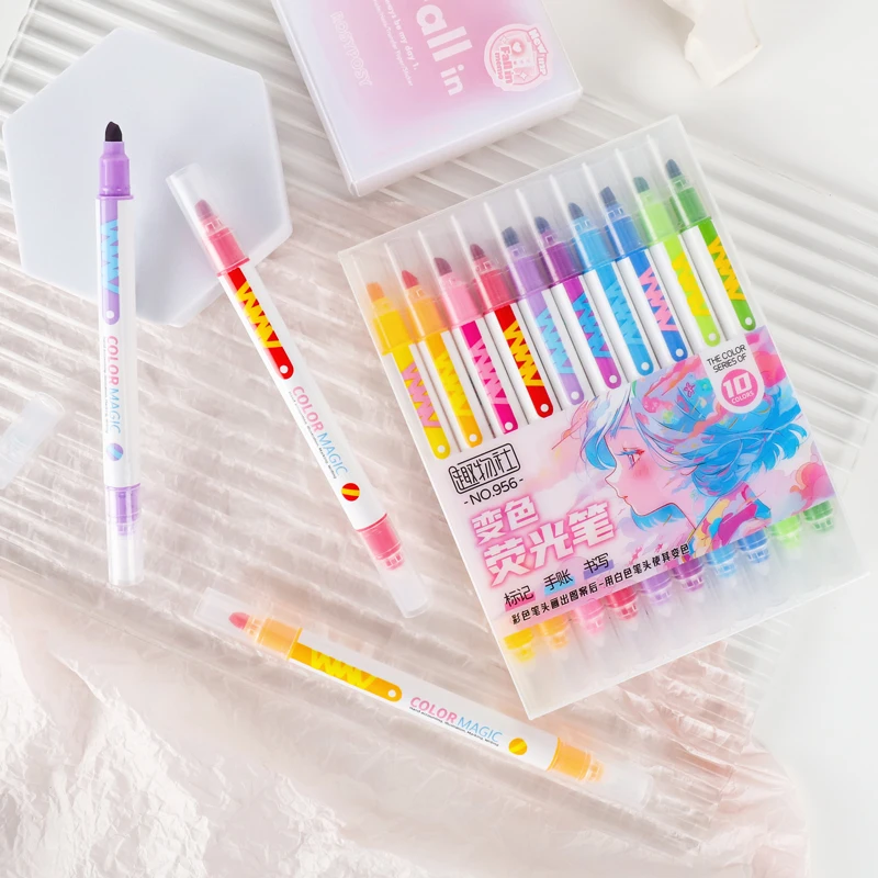 10 個ダブルエンドマジック変色蛍光ペンセット学生日記スクラ - Pastel Highlighter Set Double Ended のレビューと価格