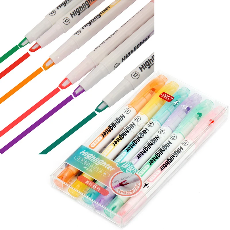 6 色/セットユニークなウィンドウチップ蛍光ペンダブルヘッド - Pastel Highlighter Set Double Ended のレビューと価格